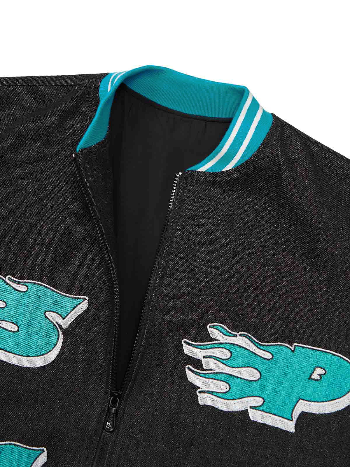 Original Embroidered Patch Flame Design Bomber Jacket