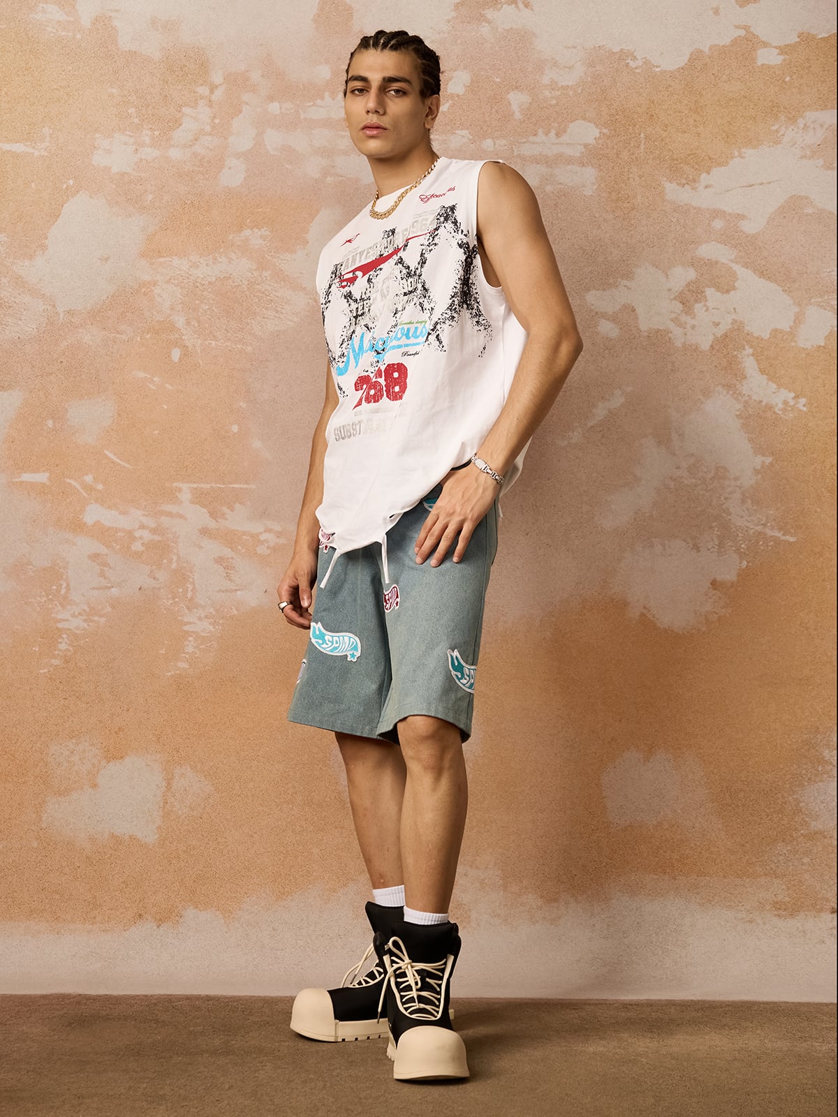 Original Street Embroidered Patch Denim Shorts