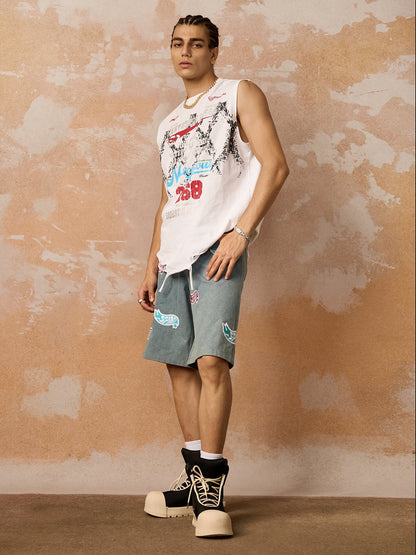 Original Street Embroidered Patch Denim Shorts