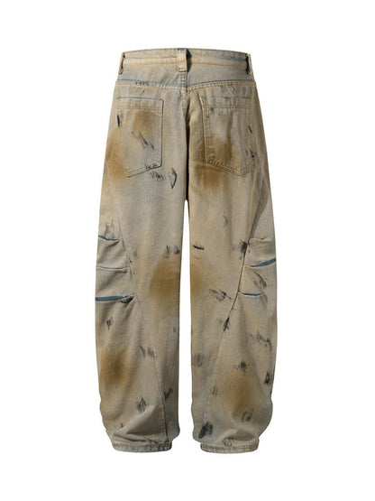 Washed Graffiti Spray Paint Barrel Jeans