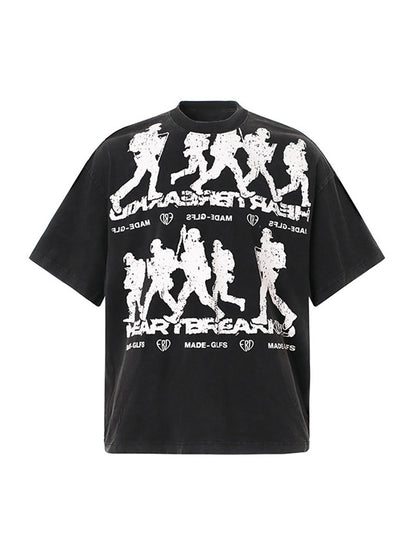 Rock Style Retro Letter Print T-shirt