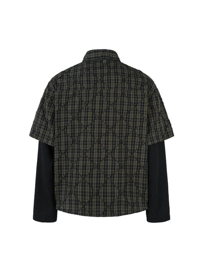 Heavy Plaid Pleated Striped Faux Two-Piece Polo Shirt