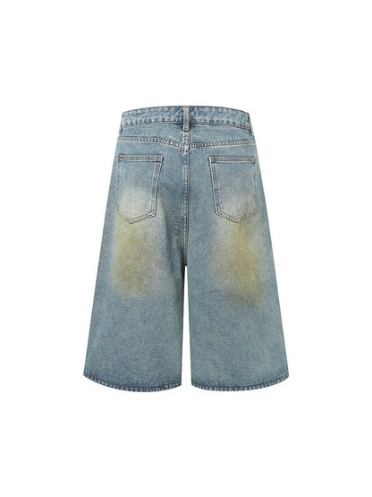 Washed Distressed Spray-Painted Ripped Jorts