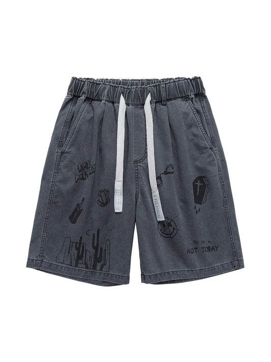 Graphic Print Drawstring Shorts