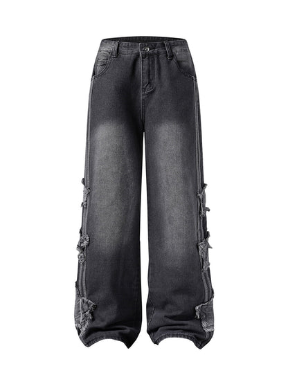 Distressed Raw Edge Baggy Jeans