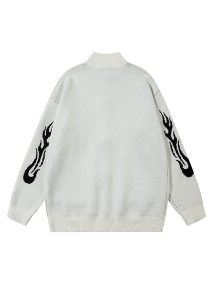 Thesupermade Flame Faux Mink Fur Zip Up Mock Neck Sweater