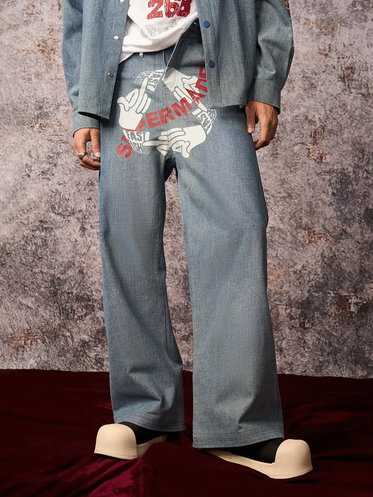 Original Gesture Print Baggy Jeans