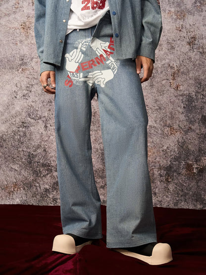 Original Gesture Print Baggy Jeans