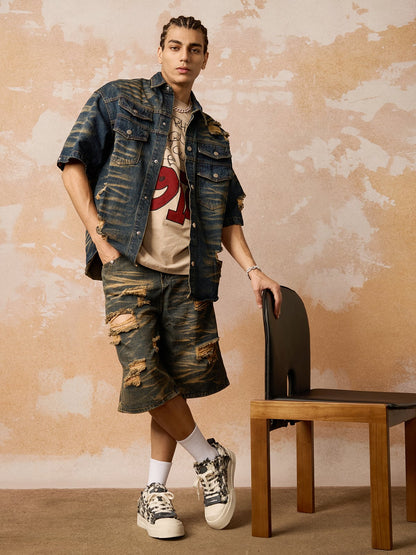 Distressed Washed Distressed Denim Set