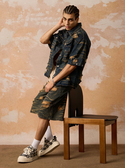 Distressed Washed Distressed Denim Set