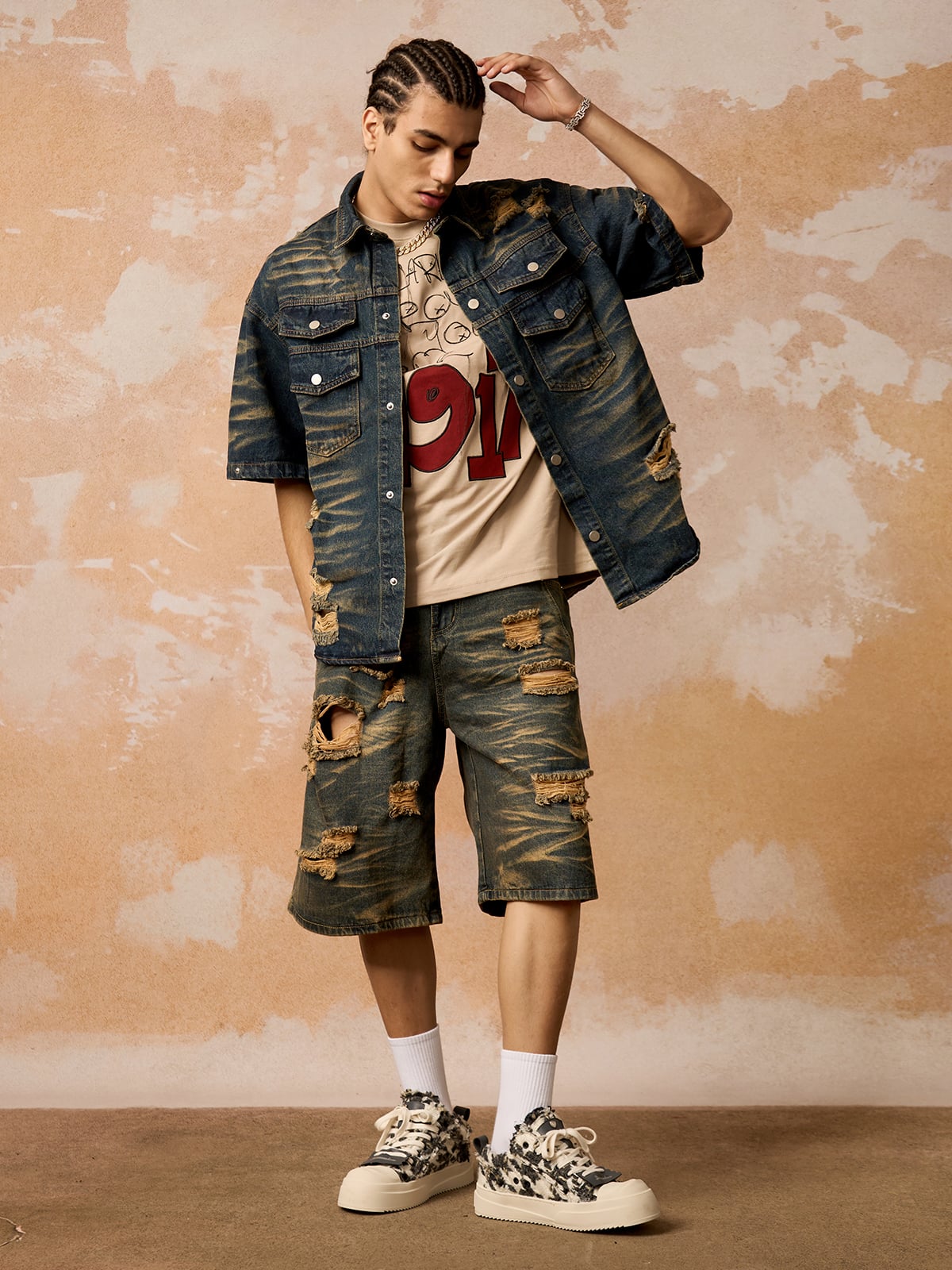 Distressed Washed Distressed Denim Set