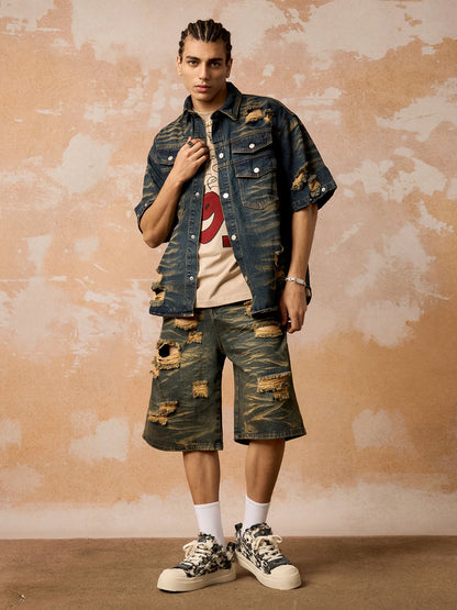 Distressed Washed Distressed Denim Set