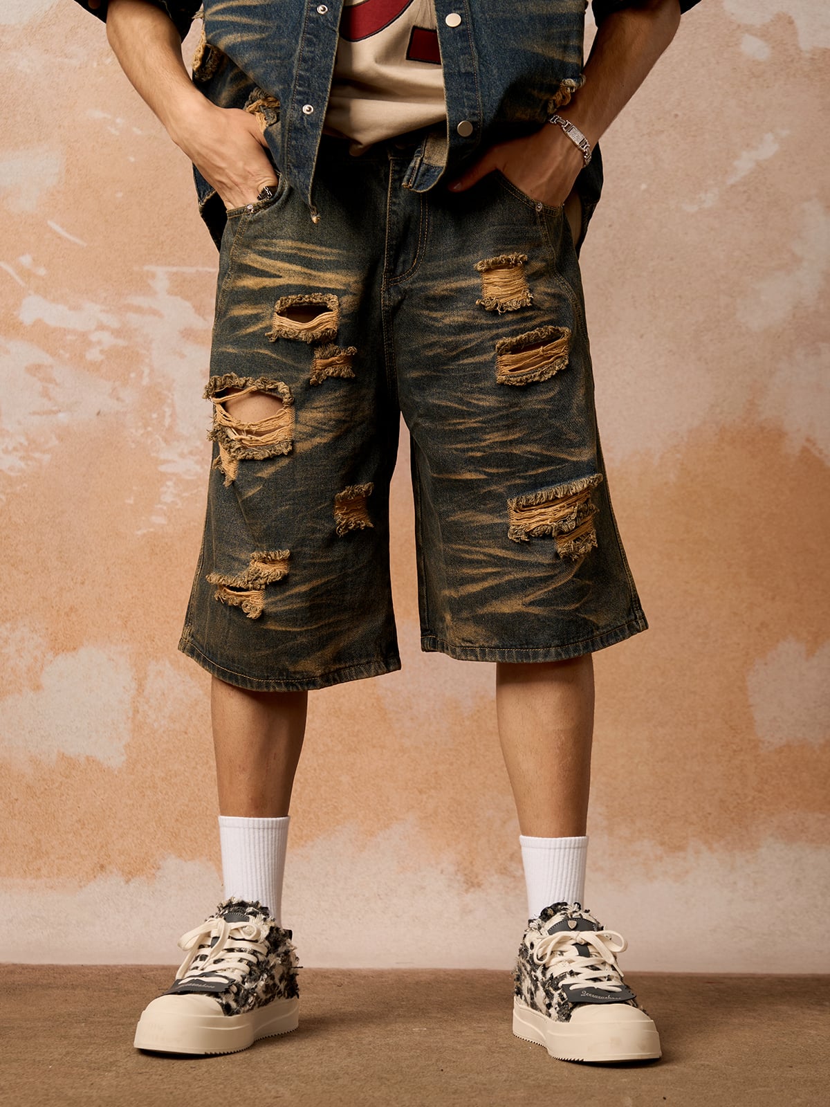 Distressed Washed Distressed Denim Set