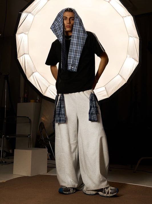 Plaid Belt Barrel Pants
