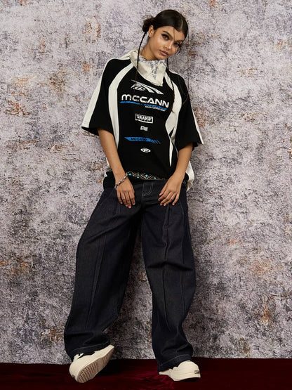 Contrast Color Motorcycle Print T-shirt - 2325