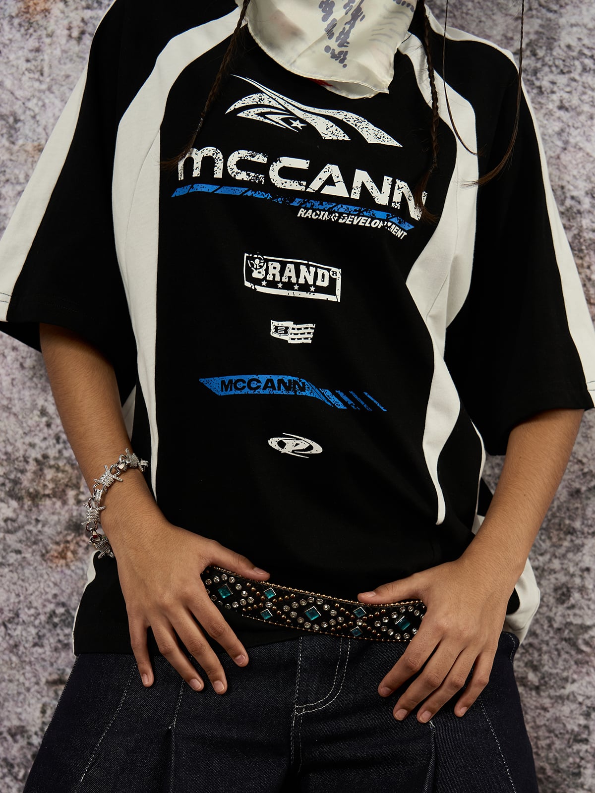 Contrast Color Motorcycle Print T-shirt - 2325