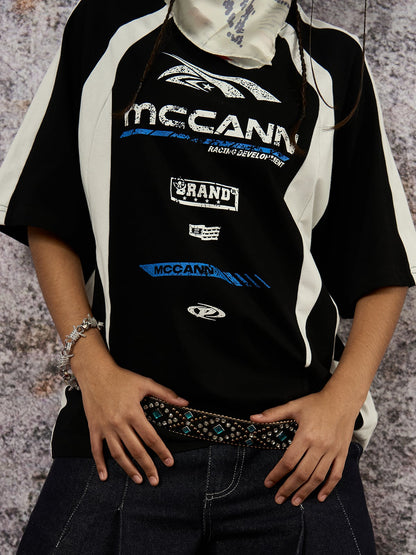 Contrast Color Motorcycle Print T-shirt - 2325
