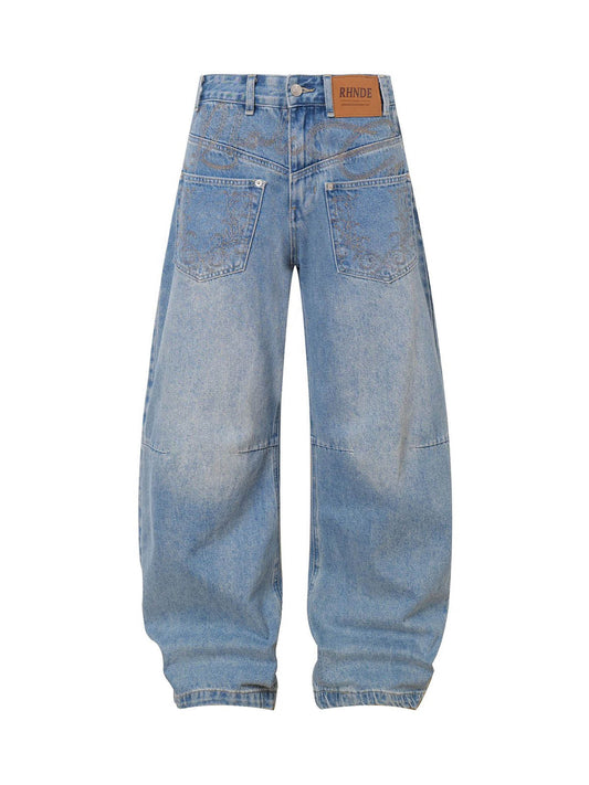 Washed Cleanfit  Barrel Jeans