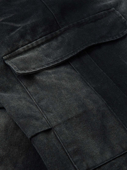 Washed Multi Pocket Drawstring Cargo Jeans