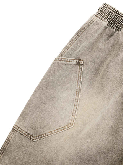 VINTAGE WASH DECONSTRUCTED DRAWSTRING DENIM SHORTS