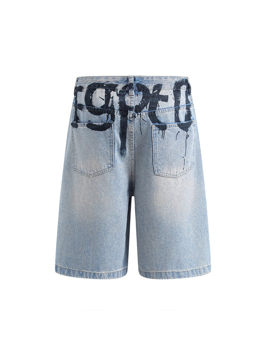 Graffiti Letter Denim Shorts