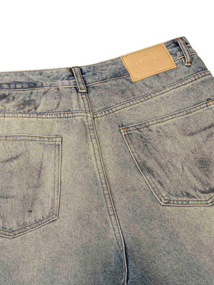 Thesupermade Distressed Washed Ink Splashed Straight Jeans