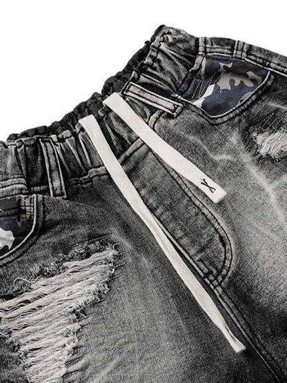 Distressed Camouflage Denim Shorts