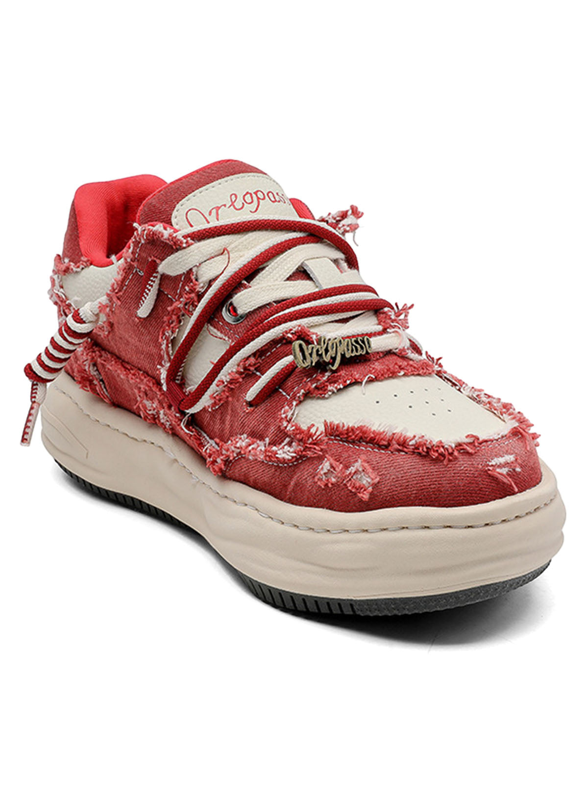 Washed Denim Low-Top Raw Edge Sneakers