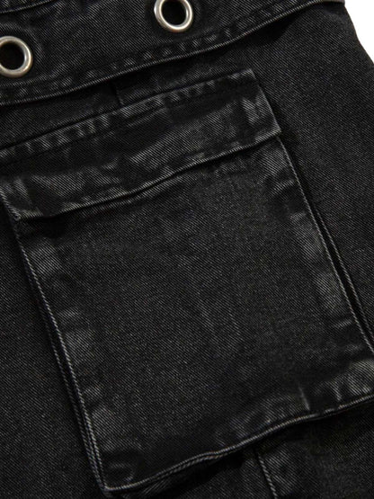 Grommet Design Multi-Pocket Cargo Jeans
