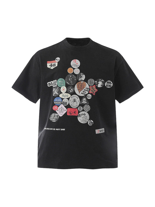 Badge Print Distressed Short Sleeve T-Shirt