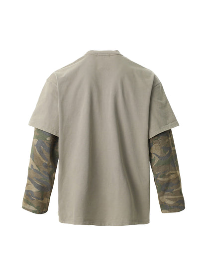 Distressed Camouflage Faux Two-Piece Graphic T-Shirt