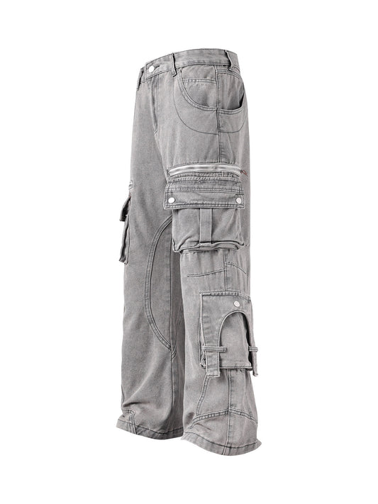 Washed Multi-Pocket Cargo Jeans