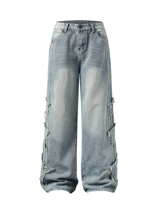 Distressed Raw Edge Baggy Jeans