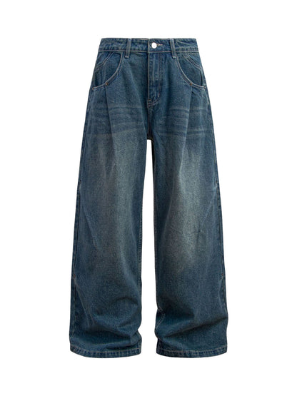 Washed Distressed Double Pleat Jeans