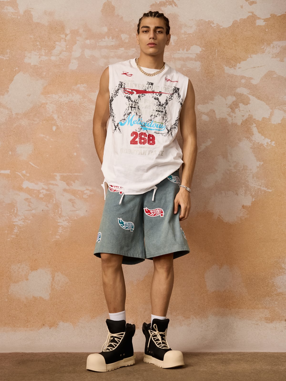 Original Street Embroidered Patch Denim Shorts