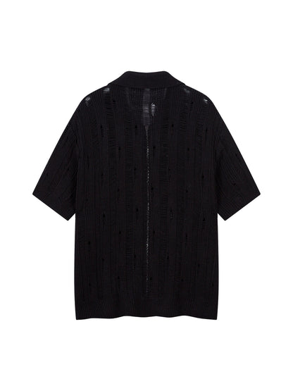 Cleanfit Black Knit Zip-Up Short-Sleeve Shirt