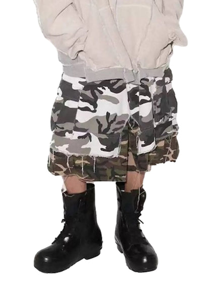 Retro Faux Two-Piece Whisker Camouflage Jorts - 2386