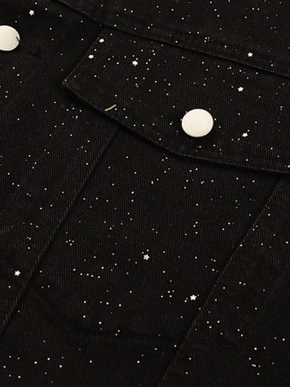 Distressed Sequin Design Denim Jacket