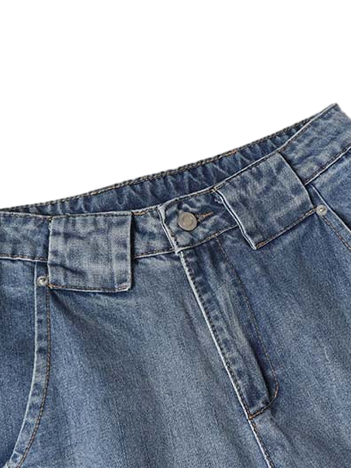 Distressed Washed Deconstructed Barrel Jeans