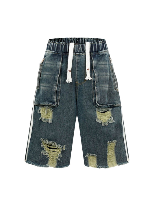Distressed Cargo Denim Shorts - 2378