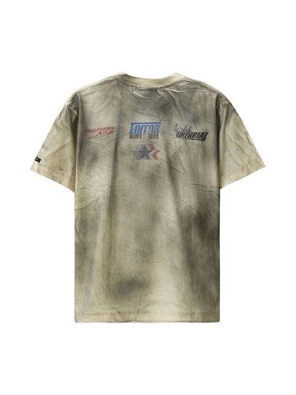 Thesupermade Dirty Wash Heavy Print Street Rap T-Shirt - 2392