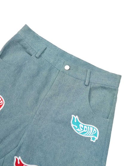 Original Street Embroidered Patch Denim Shorts