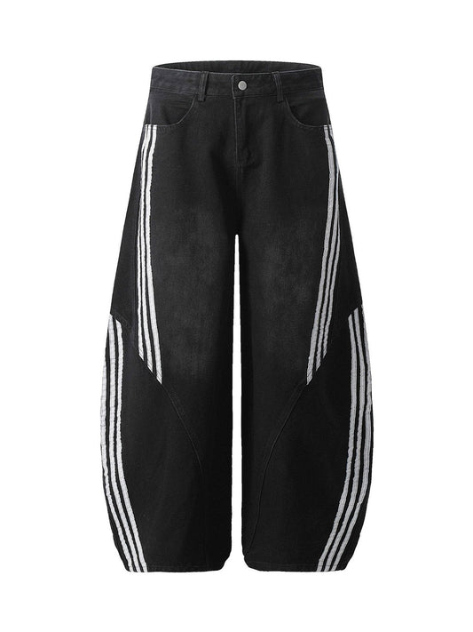 Striped Stitching Barrel Jeans