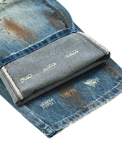 Retro Ink-Splashed Ripped Jeans