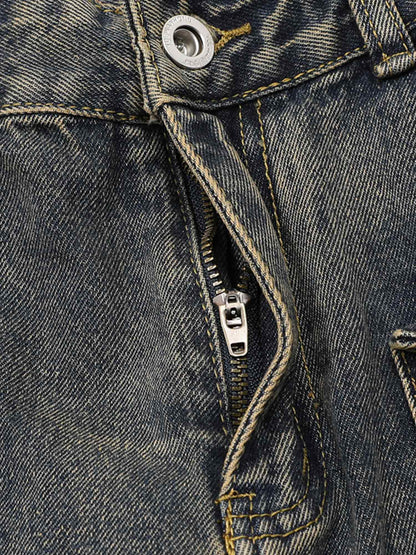 Thesupermade Distressed Washed Raw Edge Denim Jacket