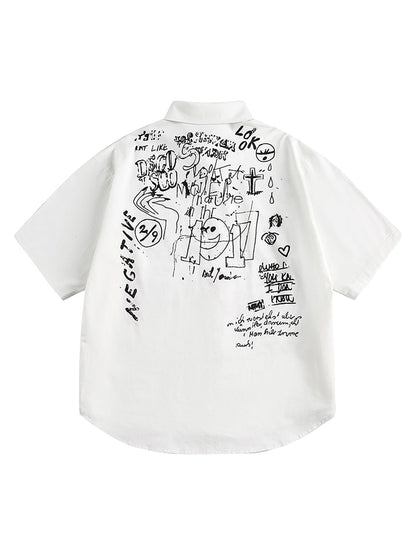 Fun Graffiti Print Short Sleeve Shirt