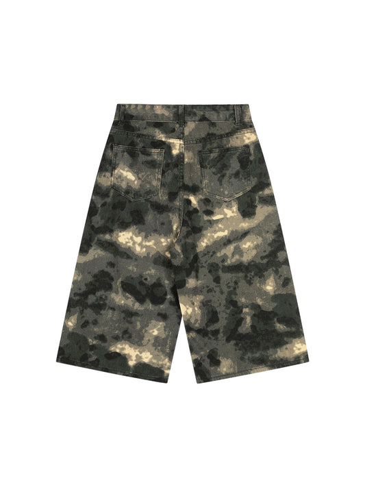 Plaid Pockets Camouflage Denim Shorts