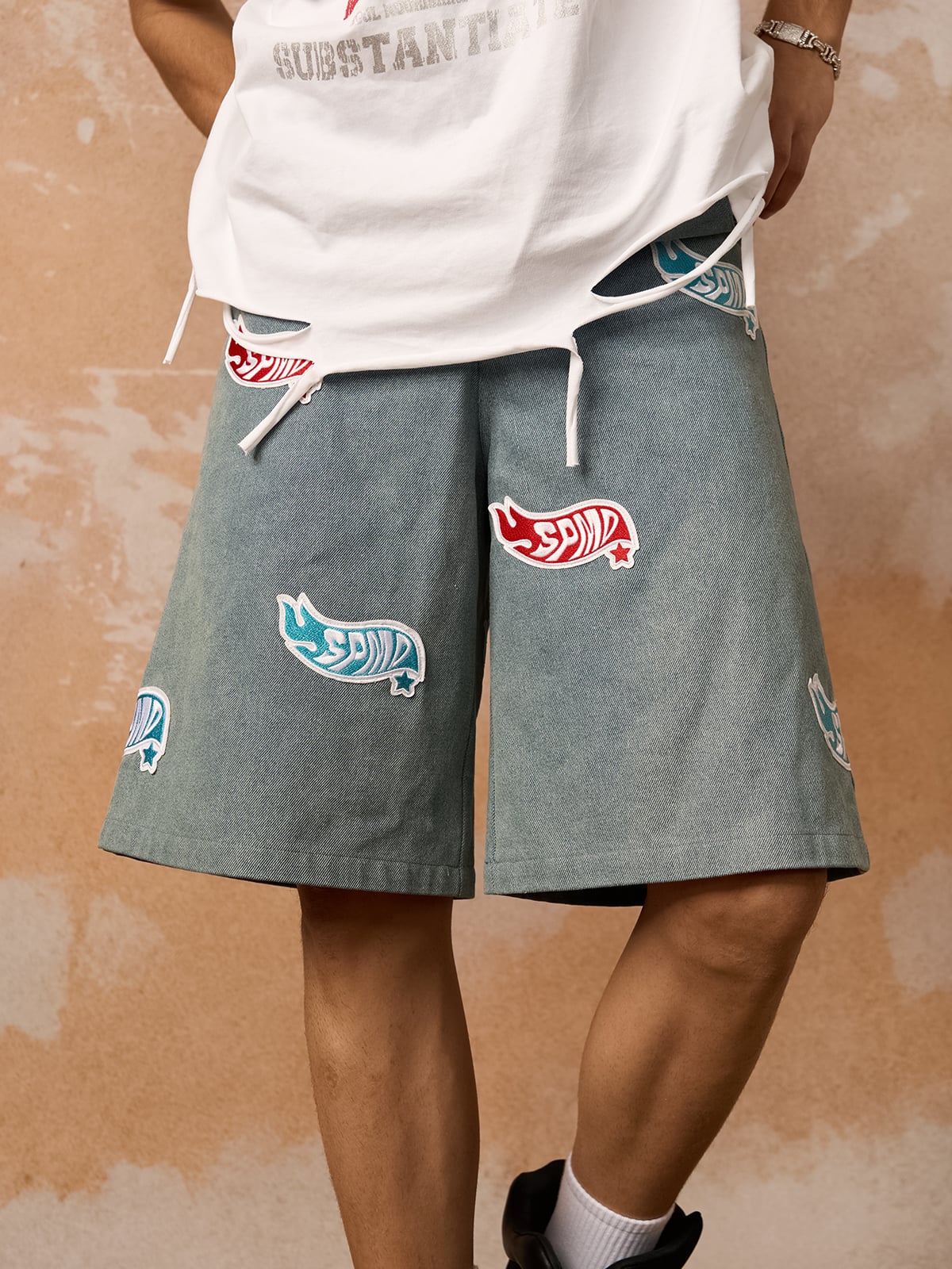 Original Street Embroidered Patch Denim Shorts