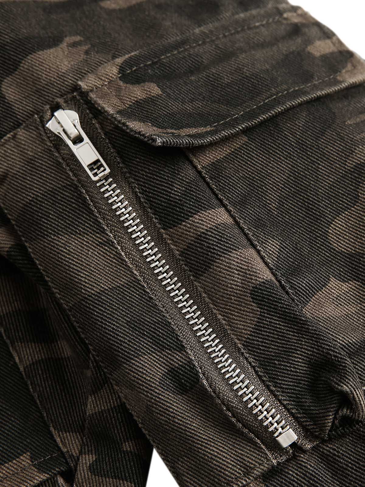 Deconstructed Camouflage Workwear Cardigan Hooded Jacket - 2290