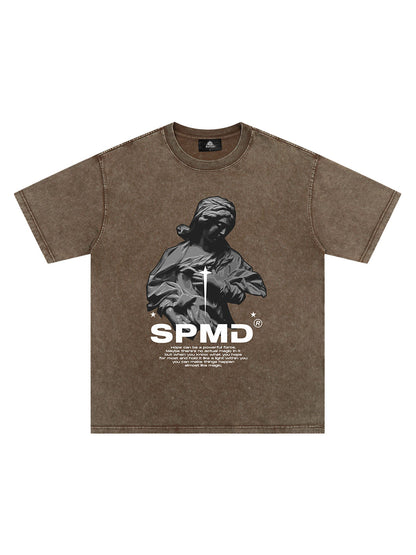 Original Virgin Mary Sculpture Star Print T-Shirt